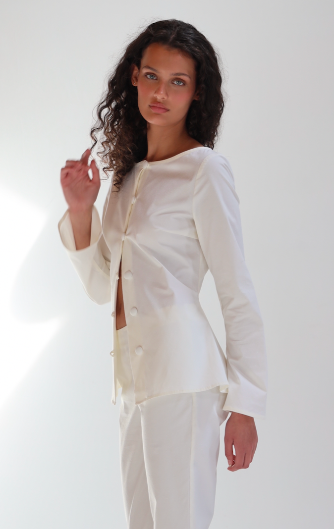 The Breezy Blouse in Vanilla Stripes