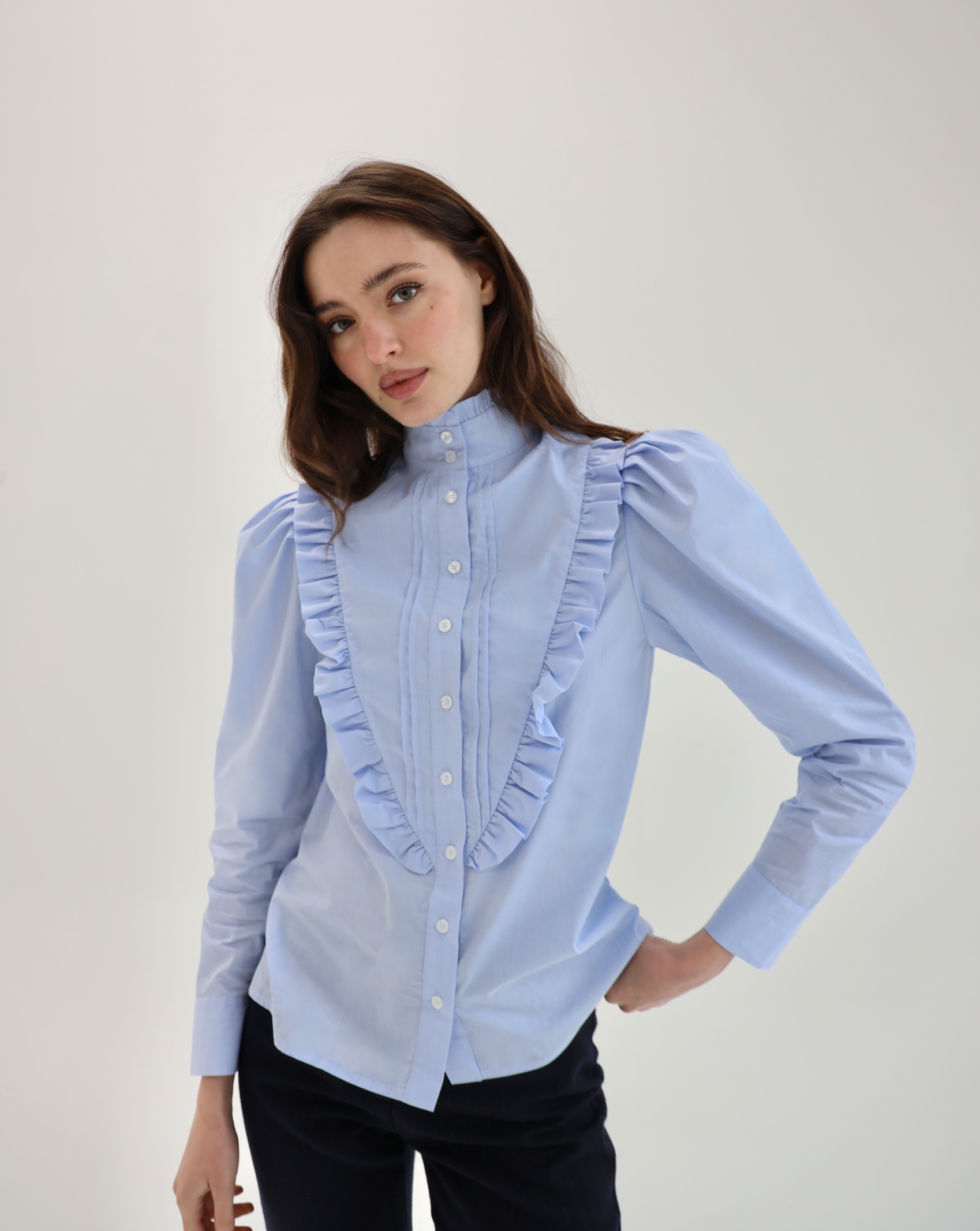 The Waldorf Blouse in Blue Sky